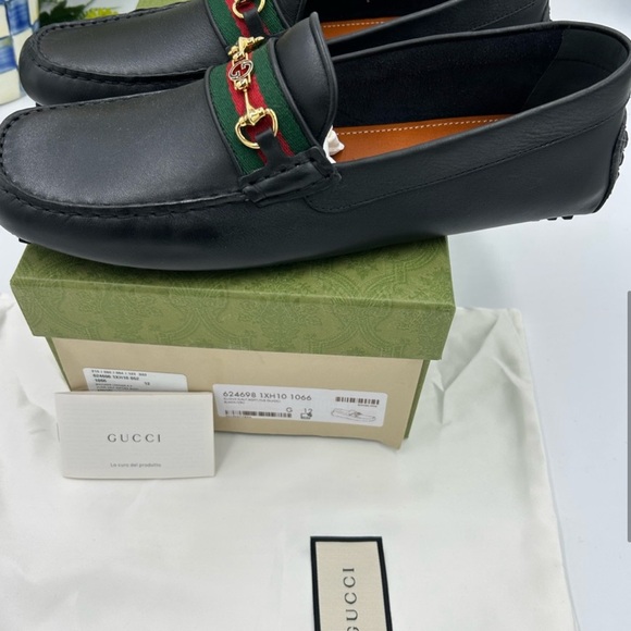 Men’s Gucci Ayrton web stripe driver loafers size 12 fits 12.5 us made in Italy